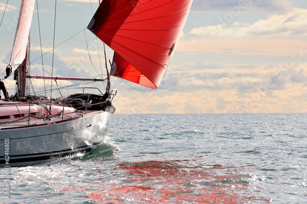 Fototapeta red sail at sunset