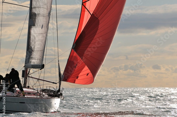 Fototapeta red sail at sunset