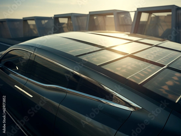 Obraz Future of Travel: Detailed Side View of Solar-Powered Car on Sunny Day