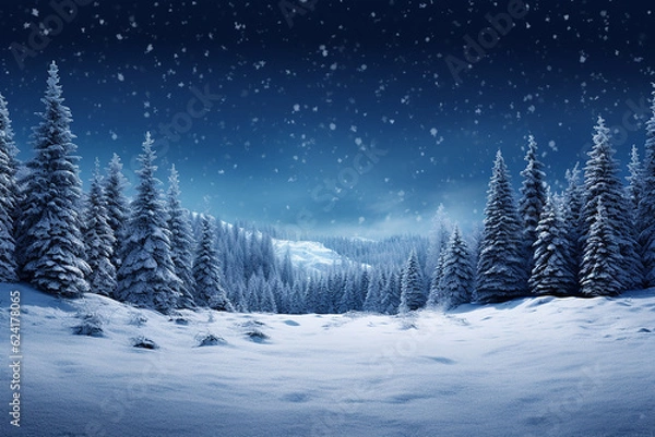 Obraz Winter landscape with trees & snowflakes