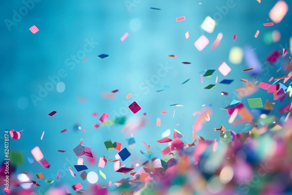 Obraz Colorful confetti falling on a blue background