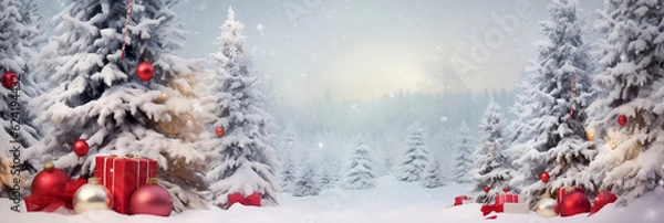 Fototapeta christmas tree with snow