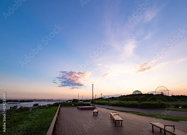 Obraz 初夏の葛西臨海公園 水族館と観覧車の夕景