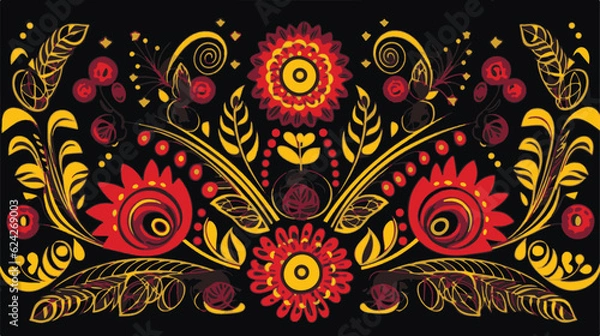 Obraz Traditional Russian vector seamless pattern in khokhloma style