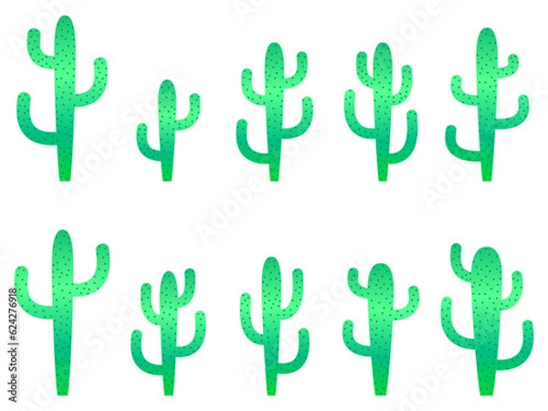 Fototapeta Gradient cactus icons set on white background. Desert cactus Carnegiea. Cactuses with dots in a modern style. Large mexican empty cacti. Design for banners and posters. Vector illustration