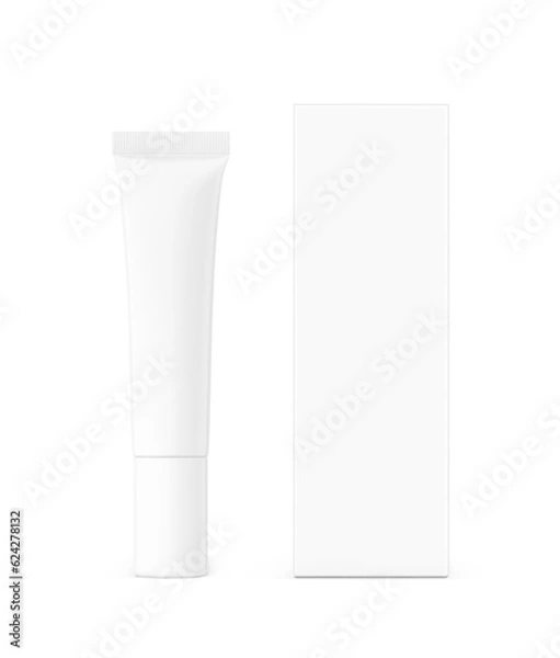 Fototapeta Blank plastic tube with box mockup. Front view. Vector illustration isolated on white background. Can be use for your design, advertising, promo and etc. EPS10. 