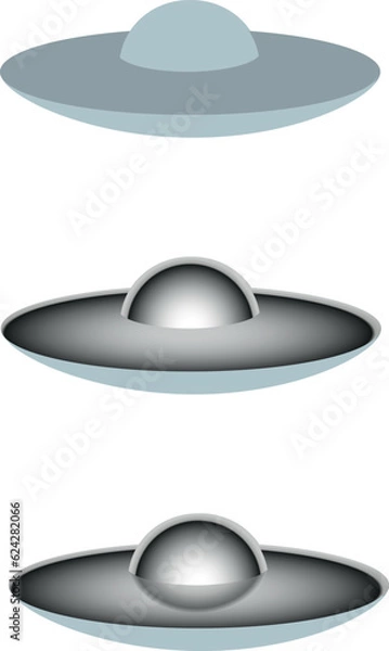 Fototapeta Three simplified models of a metallic, chromed flying disk. Ideal for Sci-Fi compositions. Vector Illustration