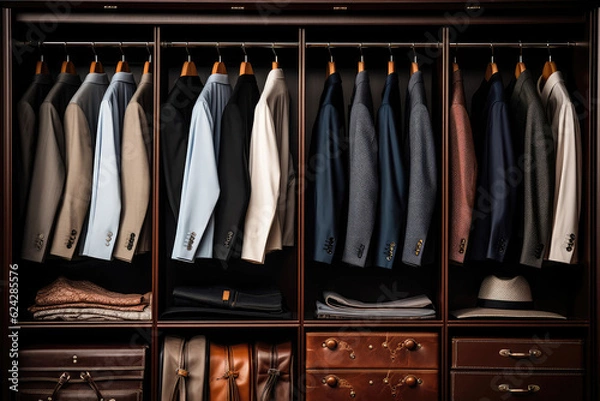 Obraz An Array Of Formal Business Attire Neatly Arranged In Wardrobe. Generative AI