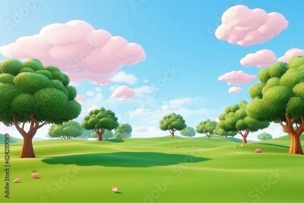Fototapeta empty 3D cartoon background for kids and animation  generative ai creation 