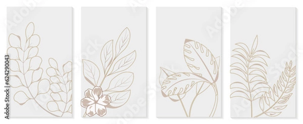 Fototapeta Botanical wall art vector set. Foliage line art drawing with abstract shape. Abstract Plant Art design for print, cover, wallpaper, Minimal and natural wall art. Vector illustration.