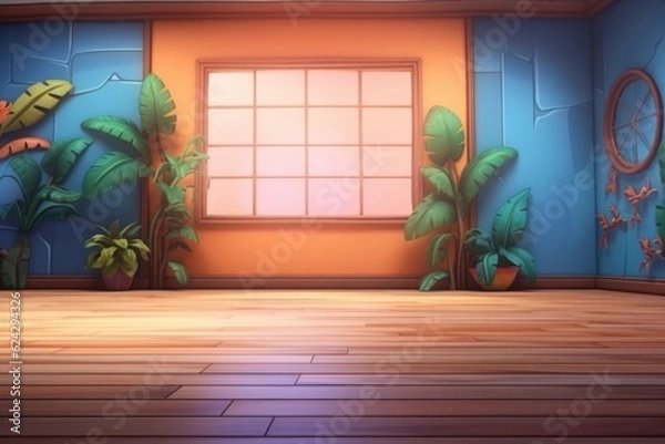 Fototapeta empty 3D cartoon background for kids and animation 