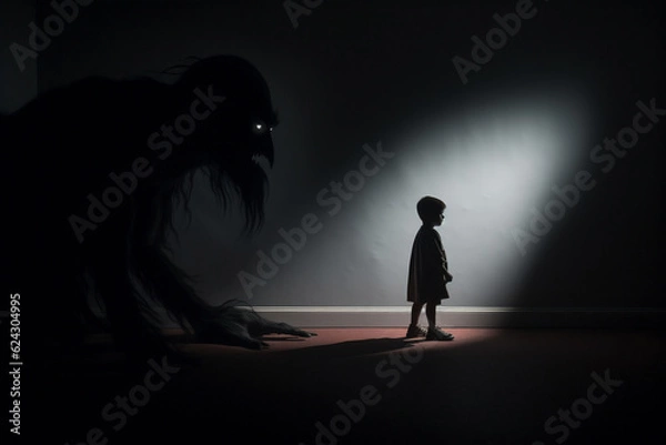 Fototapeta child and fear of the dark. Generative AI