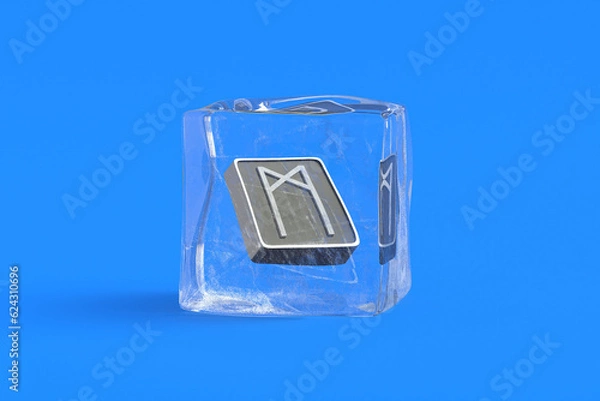 Obraz Mannaz rune in ice cube. 3d illustration