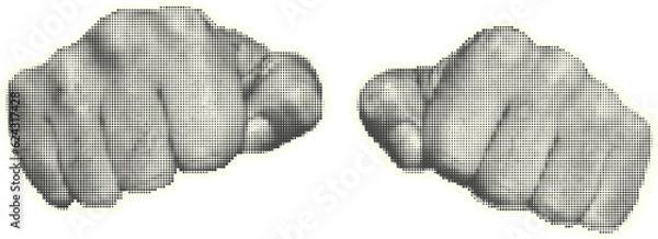 Obraz Hands. Fists. Halftone style. Collection collage design elements Trendy dotted pop art Vintage grunge punk cutout shapes PNG illustration