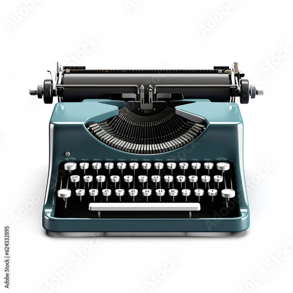 Fototapeta green vintage old typewriter isolated on white background