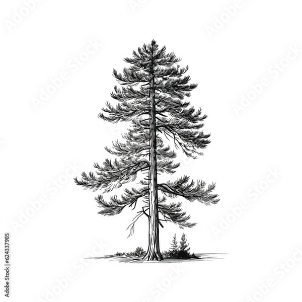 Fototapeta Sketch of lodgepole pine tree in hand draw style

