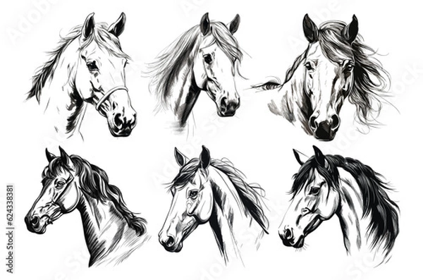 Obraz Set of hand drawn horse vector illustration