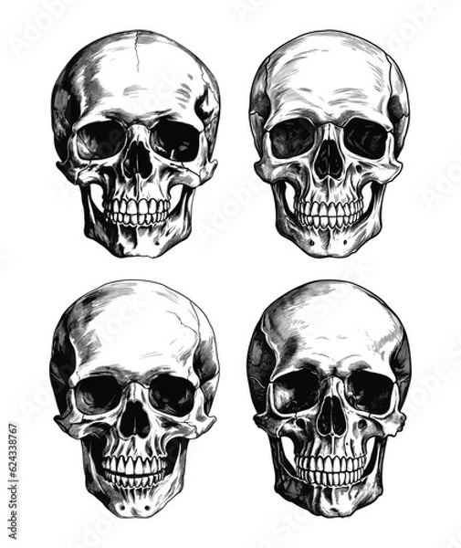 Obraz Collection of Hand drawn human skull 