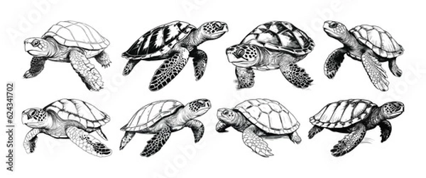 Obraz Hand drawn turtle set vector illustration