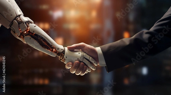 Obraz Image of coexistence of humans and AI [AI generation].
