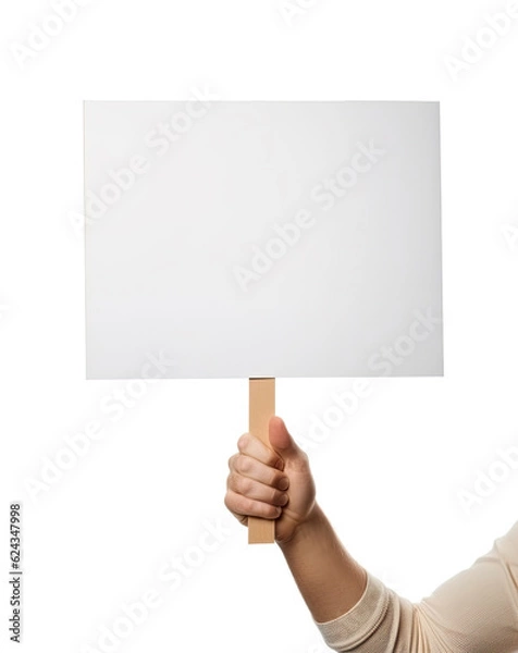 Obraz a hand holding up a blank sign on a white background