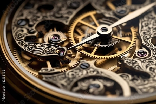 Fototapeta Zoomipng In On The Intricate Gears Of Pocket Watch. Generative AI
