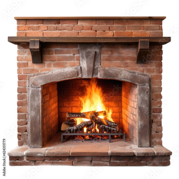 Fototapeta Exposed Brick Fireplace isolated on transparent background. Generative AI