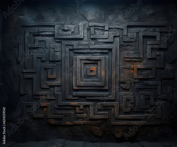 Fototapeta Ancient wall background with primitive maze texture.