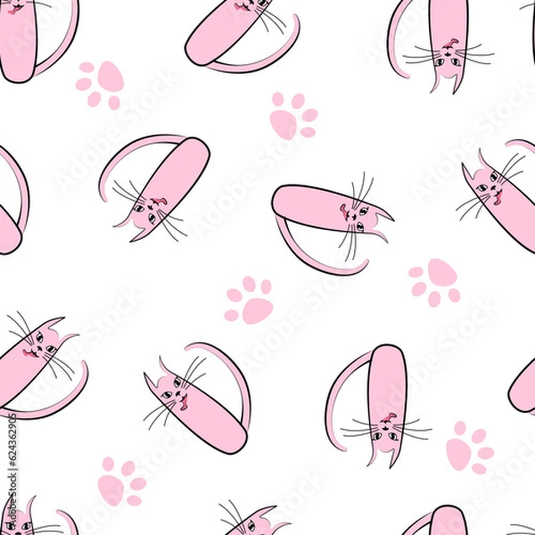 Fototapeta Seamless pattern pink cats  children's products, print, wallpaper, fabric