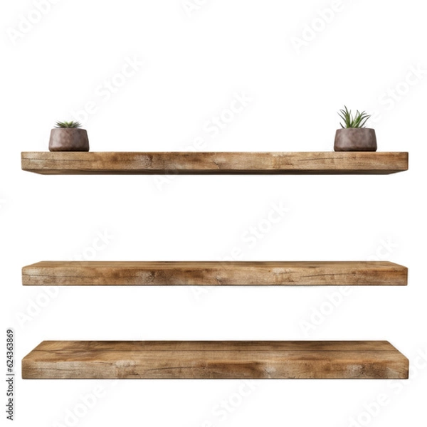 Obraz Rustic Wooden Shelves isolated on transparent background. Generative AI