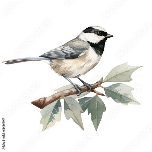 Fototapeta Carolina chickadee bird isolated on white. Generative AI