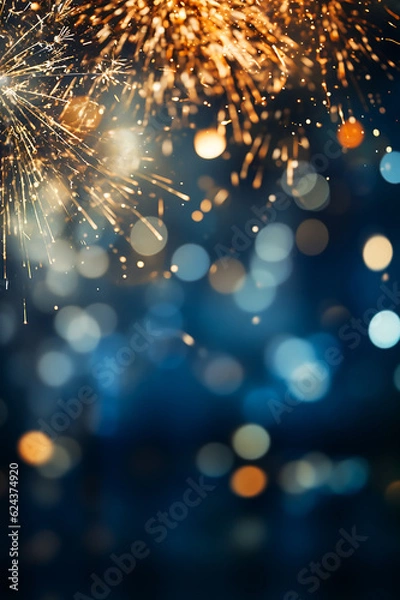 Fototapeta Blue and Gold Abstract Tło i Bokeh w sylwestra. Ai generativ.