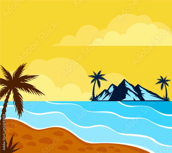 Fototapeta tropical island with palm trees background