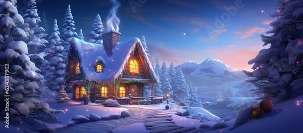 Fototapeta Illustration of Christmas background, AI Generated