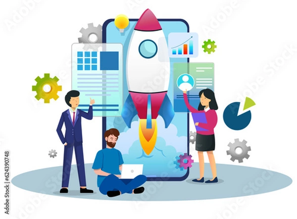 Obraz Startup project development team - V2. Vector Design. Team Work.