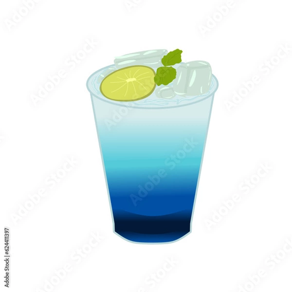 Fototapeta Vector illustration of blue ice topped with lemon and mint leaves