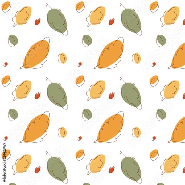 Fototapeta Autumn abstract background. Seamless pattern with autumn leaves. Plant organic elements. Backdrop for printing, fabrics, textiles, papers, wallpaper. Vector illustration