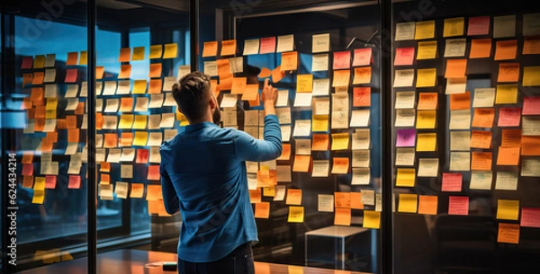Obraz  Creative people, thinking and meeting for schedule planning, brainstorming or team strategy at the office. generative ai. 