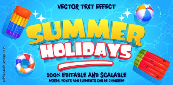 Fototapeta Editable text effect Summer Holidays 3d Cartoon template style premium vector