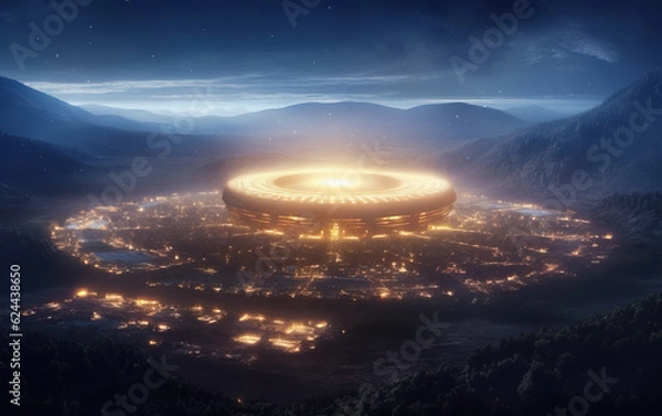 Fototapeta Alien spacecraft descending on earth,created with generative ai tecnology.