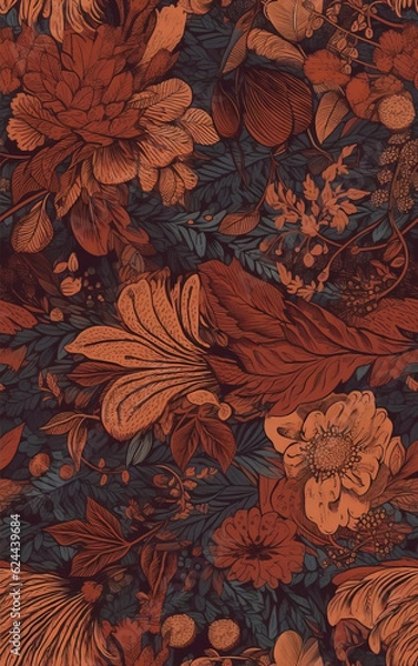 Fototapeta Flower tile square continuous pattern,Seamless collage pattern.created with generative ai tecnology