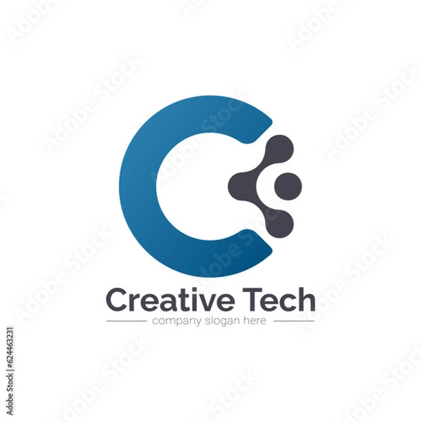 Obraz Creative C Letter Tech Logo Design Vector Template.
C Letter Minimal Icon Design with Digital Circuit Connection Symbol.
Letter C Technology Logo Element with Nevy Blue Color.