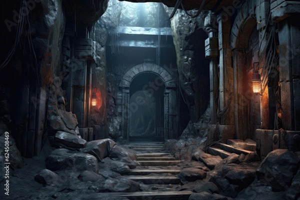 Fototapeta Underground dungeon, fantasy adventure tabletop role play game setting, background, dark and creepy
