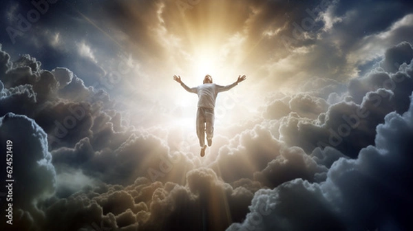 Fototapeta the soul of a man ascends to the kingdom of heaven. Generative Ai. 