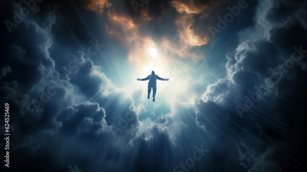 Fototapeta the human soul flies to the kingdom of heaven. Generative Ai. 