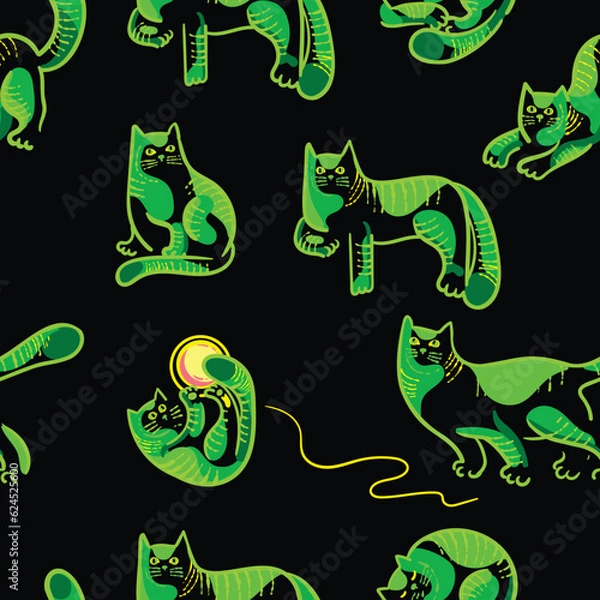 Fototapeta Neon Cats vector set (different poses)