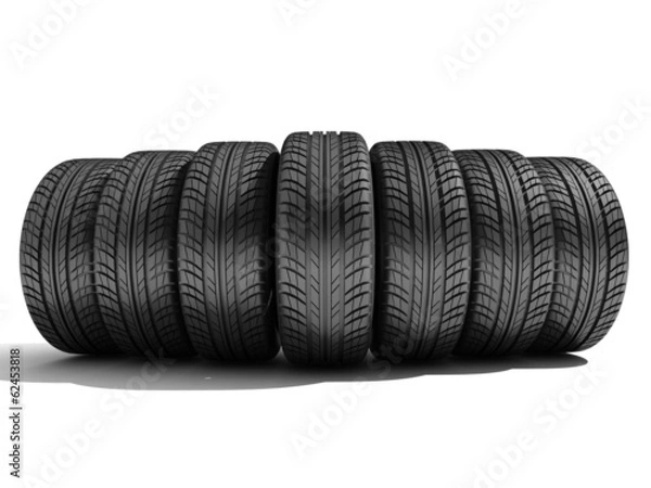 Obraz Wheels isolated on white. 3d illustration.