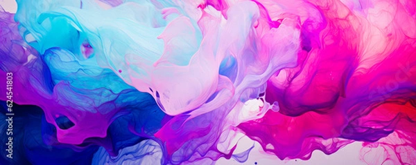 Fototapeta colorful image of a multi-colored liquid, flying and flowing, light purple and pink, bright saturated background. banner ready to use on the site. AI generation.