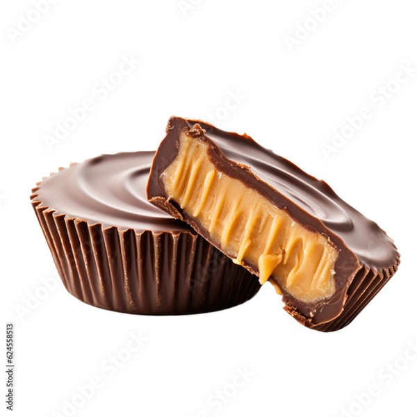 Obraz a peanut-butter cup of Milk Chocolate in a Food-themed, photorealistic illustration in a PNG format, cutout, and isolated. generative AI