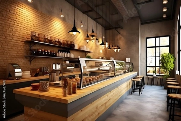 Obraz おしゃれなベーカリーカフェの店内　with generative ai